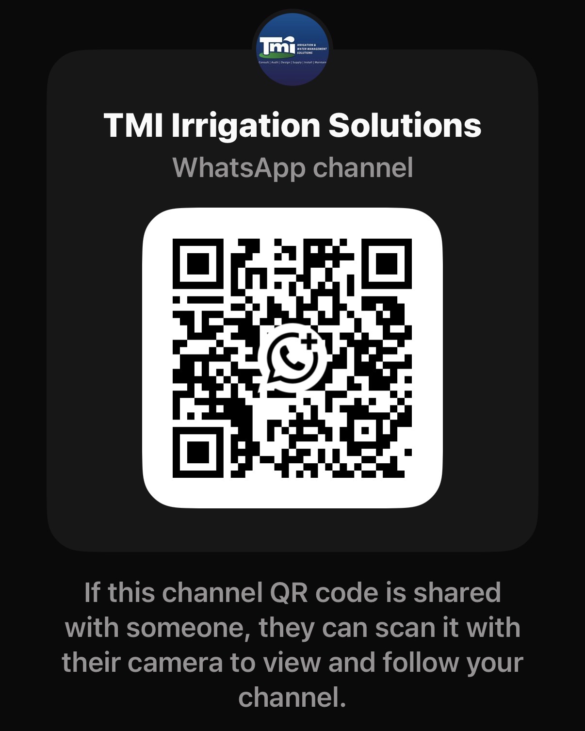 QR code for the TMI Irrigation Solutions WhatsApp Channel